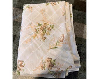 Vintage Thomaston New Era Twin Flat Sheet Floral Windowpane Tan Brown No Iron