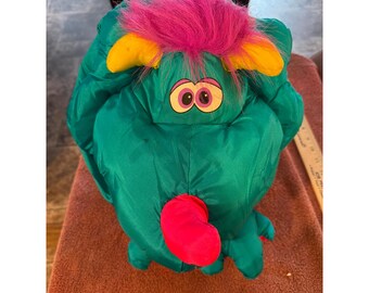 Vintage 1994 Fisher-Price Big Things Teal Pink Monster Puffy Plush Toy 6861 20in