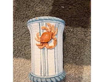 Fitz and Floyd Seaboard Crab Pepper Shaker Coastal Blue White Ceramic Vintage
