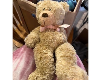 Vintage Carters Classics Prestige Tan Shaggy Teddy Bear Pink Bow Plush 15383