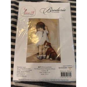 Kit de Ponto Cruz Luca-S First Resentment B371 Menina Cachorro 18ct Aida Linha Anchor