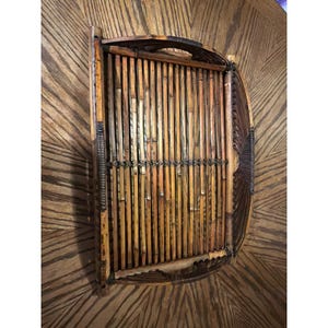 Vintage Bamboo Wicker Serving Tray Rectangular Woven Wood Boho Decor 18in