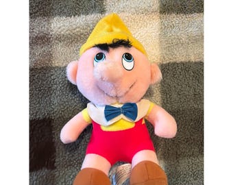 Vintage Walt Disney Productions Pinocchio Plush Stuffed Toy Red Yellow 80s