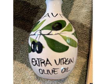 Vintage Hand Painted Ceramic Extra Virgin Olive Oil Cruet Dispenser