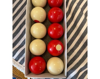 Vintage Billiard Pool Balls Set 10 Piece Red Cream Solid Color Replacement Set