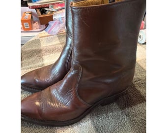 Botas vaqueras Durango Vintage de cuero marrón con cremallera lateral para mujer, talla 7.5 M