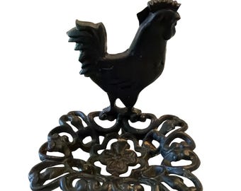 Vintage zwarte gietijzeren haan zeepbakje sponshouder boerderij rustiek decor