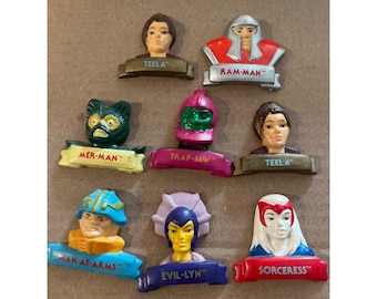 Lote de 8 imanes vintage de Mattel Masters of the Universe MOTU de 1984, He-Man.