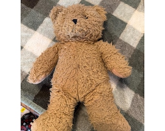 Vintage 1994 Manhattan Toy Company Shaggy Tan Teddy Bear Plush Stitched Face 15"