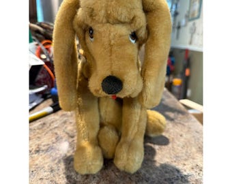 Vintage Knickerbocker Sad Eye Hound Dog Plush Stuffed Animal Gold Braided Collar