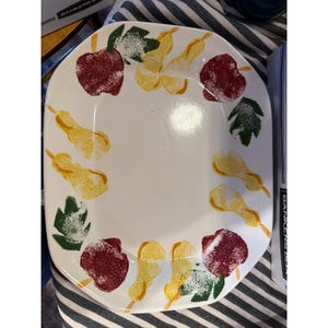 Vintage USA Äpple Päron Frukt Keramik Serveringsfat 16x12.5 Rektangulärt