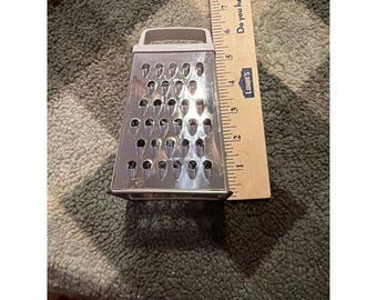Vintage Stainless Steel 4-Sided Mini Box Grater White Handle 6 Inch Silver