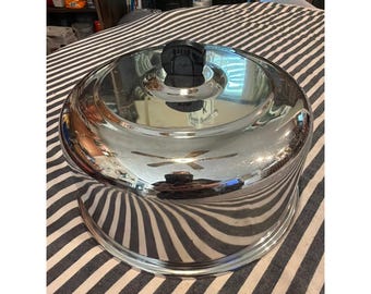 Vintage verchroomde taartdragerdeksel koepel rond zilveren metalen deksel zwart handvat MCM
