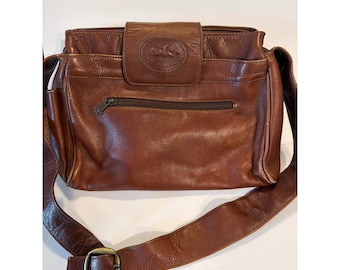 Amerikaanse engelbruine leren crossbodytas vintage gemaakt in Colombia 5164