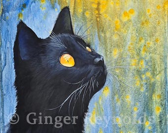 Framed Black Cat Art Print: Mystical Gothic Wall Decor