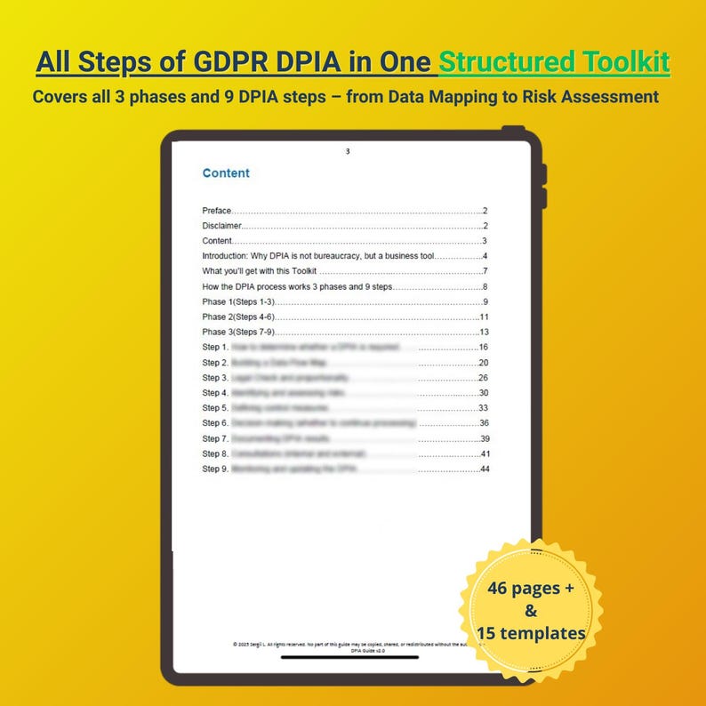 GDPR DPIA Toolkit – Step-by-step Guide With Templates, Risk Matrix ...