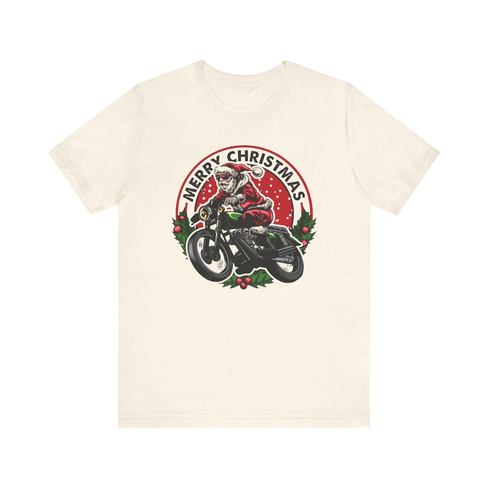 サンタ モーターサイクル クリスマス Tシャツ、レトロ バイカー ユニ