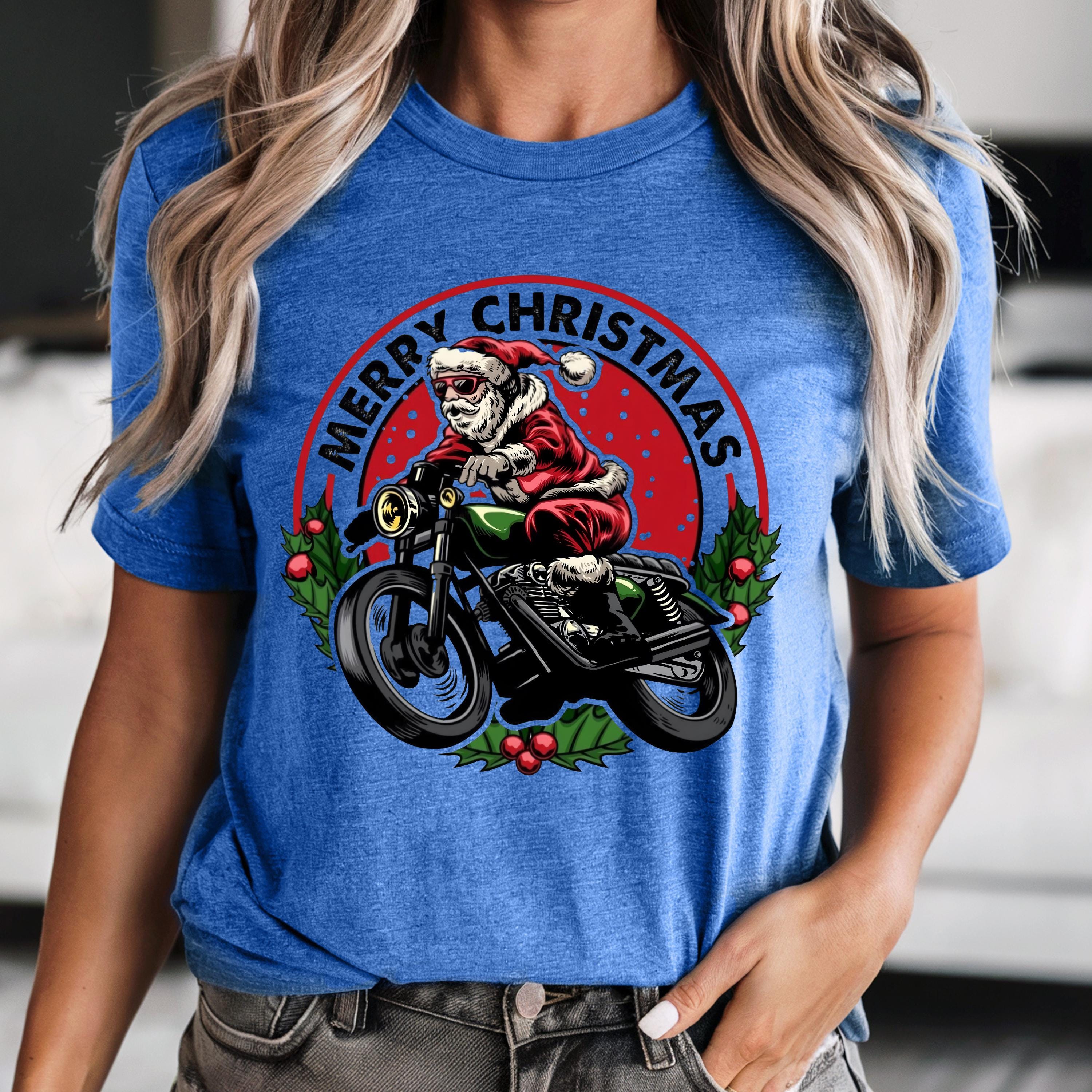 サンタ モーターサイクル クリスマス Tシャツ、レトロ バイカー ユニ