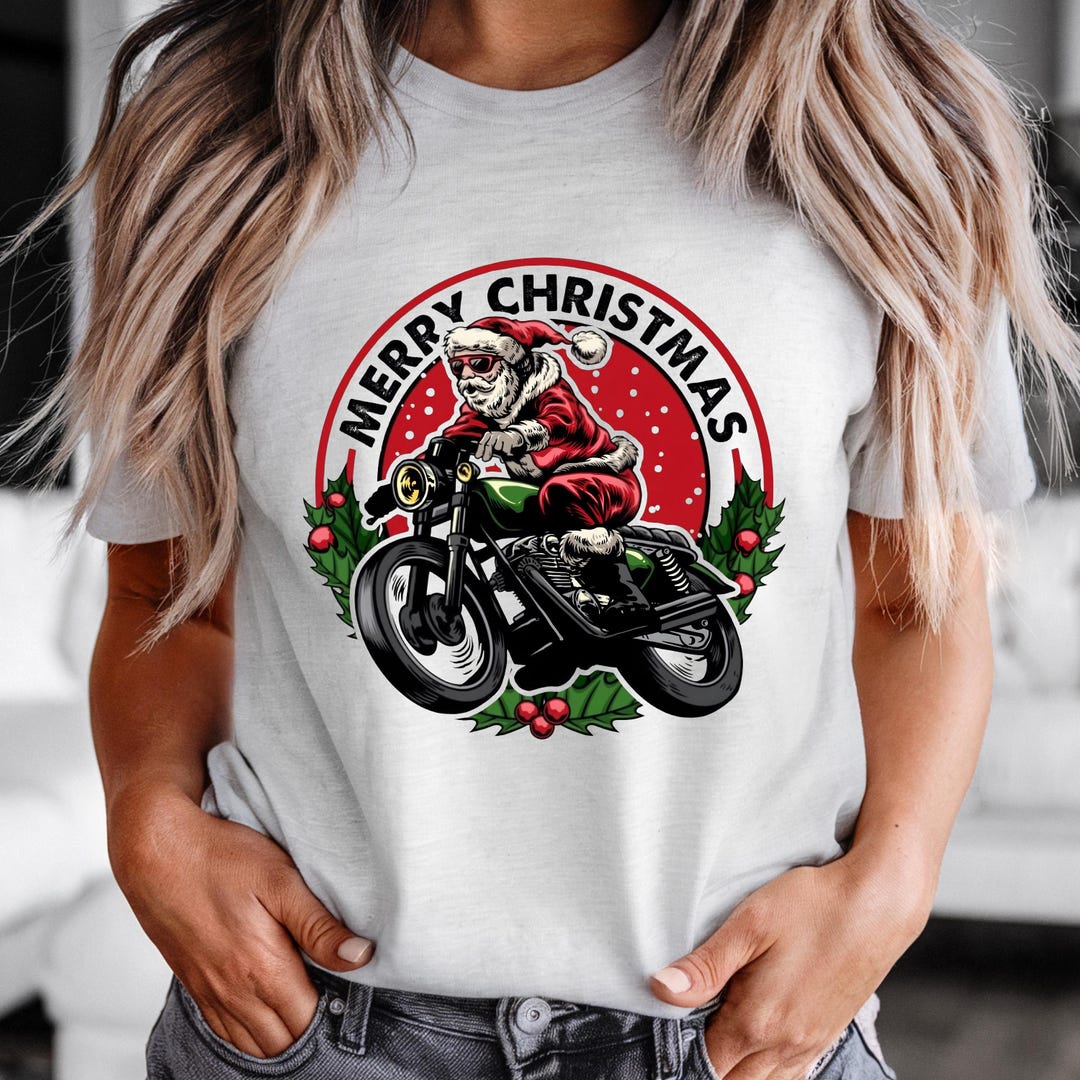 サンタ モーターサイクル クリスマス Tシャツ、レトロ バイカー ユニ