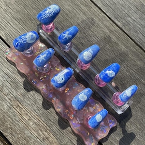 Ocean Blue Press On Nails with Jellyfish Design | Handmade Nautical Nail Art Set | Mermaid Aesthetic