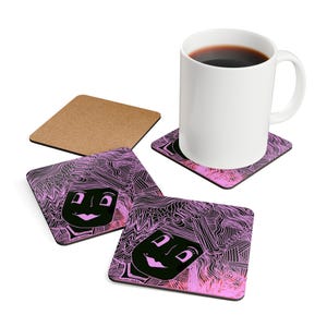 Vibrant Art Coaster Set: Bohemian Corkwood Drink Accessories