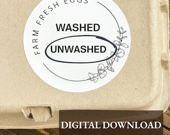 Etiqueta para huevos frescos de granja: Etiqueta imprimible de cartón de huevos circular color marfil de 2x2 (descarga digital en PDF)