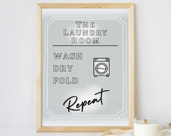 Laundry Room Poster, Wash, Dry, Fold, Repeat: Funny Washing Machine Wall Art