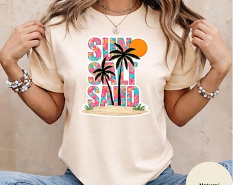 Sun Salt Sand Tropical Beach Shirt, Palm Tree Summer Vacation Tee