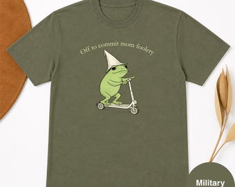 Frog Scooter Shirt: Off to Commit Mom Foolery Graphic Tee