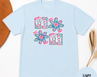 Mama Floral Retro Graphic Tee, Colorful Motherhood Shirt