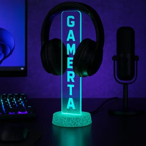 Personalized LED Headphone Stand - Gamer Tag Light, Streamer Setup, Remote Controlled Base