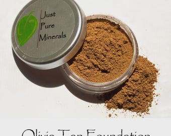 Mineral Foundation, Vegan Mineral Makeup, Mineral Makeup Powder, Loose Mineral Makeup, Natural Foundation, COLOR: OLIVIA TAN