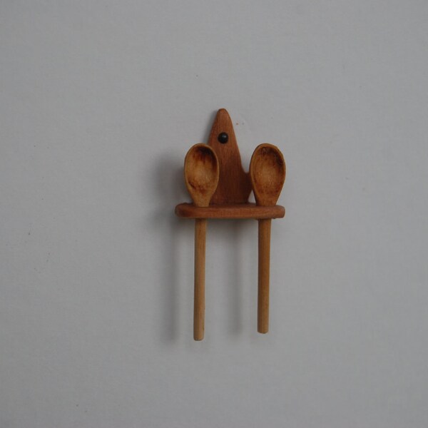 Miniature Carved Wooden Spoons with Rack 1:12 scale