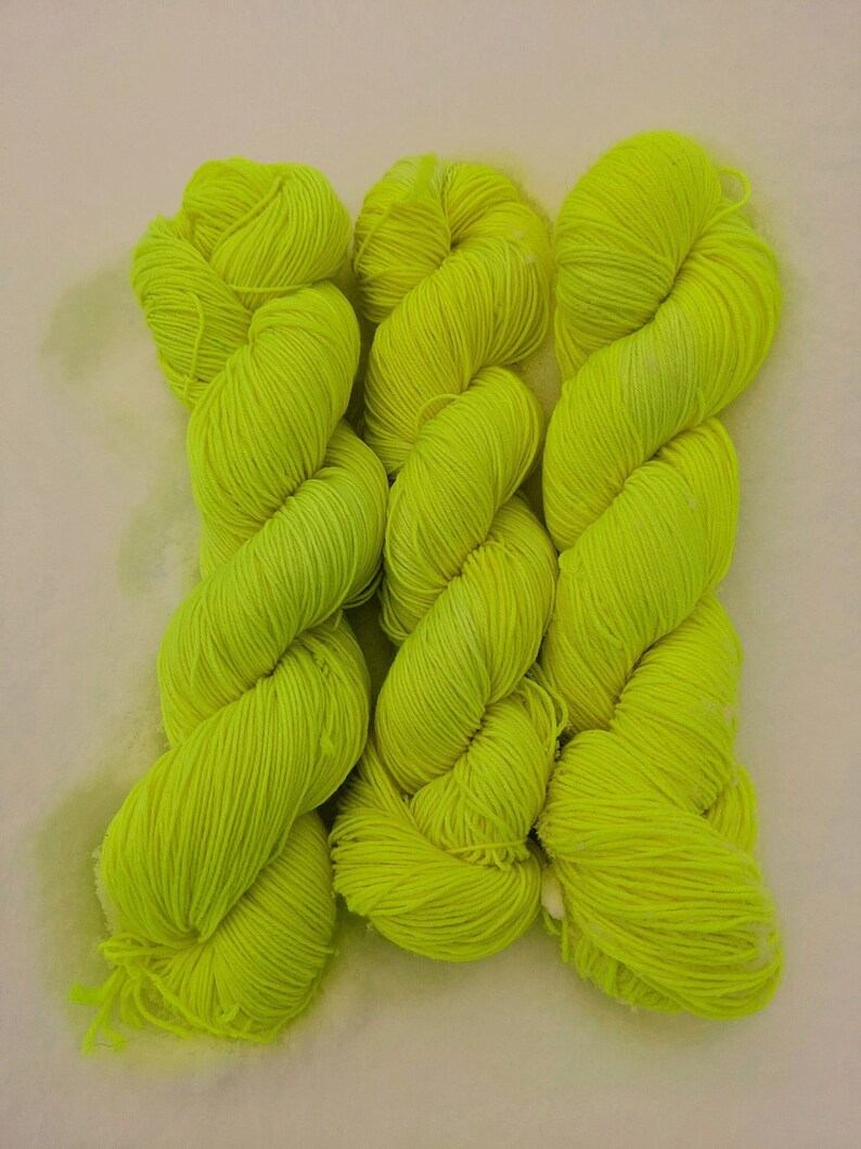 Hand-dyed NEON Yellow Sock Yarn Superwash Wool & Nylon image 1