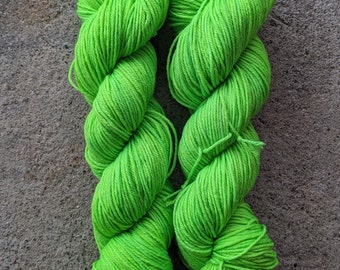 Hand-dyed Apple Green Silky DK Yarn | Superwash Merino Wool & Tussah Silk