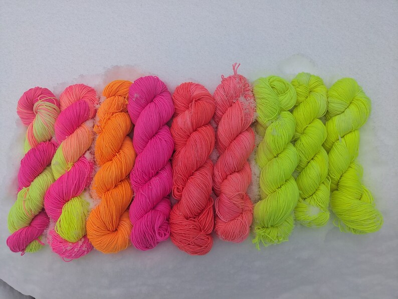 Hand-dyed NEON Yellow Sock Yarn Superwash Wool & Nylon image 6