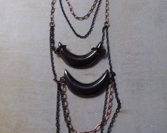 Hematite Crescent Moons with Delicate Antique Gold and Black Chains ~ Dramatic and Unique Healing Stone