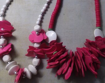 Pink White Shell Choker Necklaces ~ Pair of Beautiful and Fun for Summer Parties and Festivals