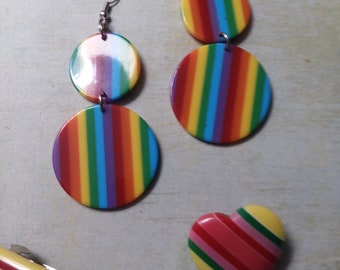 Rainbow Earrings and Brooch and Barrette ~ Sweet Fun Colorful and Symbol LGBT