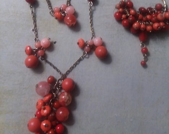 Berry Cluster Necklace and Earrings Set ~ Fun Oranges Pinks Reds Bunches for Fiestas and Parties ~ Carmen Miranda Worthy!!