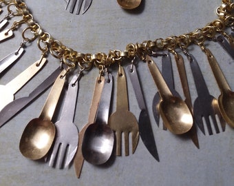 Fork Spoon Knife Charm Necklace and Earrings ~ Amazing Statement Necklace for Chefs, Foodies,Cooks, Restaurant Owners andWorkers,