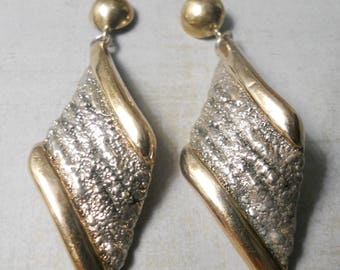 Sterling Silver Earrings with Gold Border Trim on Textured Center ~ Perfect for Brides or Wedding Jewelry