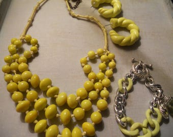 Chartreuse Necklace and Earrings and Chain Link Bracelet ~ Beautiful Yellow Green Jewelry Coordinated Set