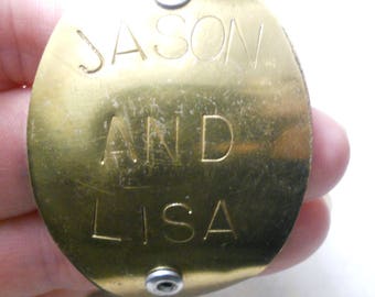 Brass Cuff Bracelet Engraved "Jason and Lisa"  ~ Message Brass Bracelet