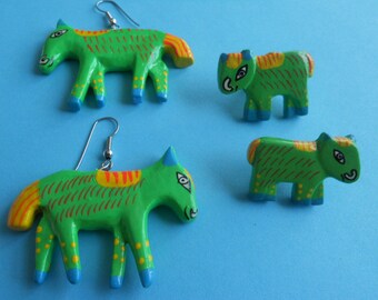 Tiger Lily Vintage Jewelry - Cute Colorful Horses - Set of 2 Earrings