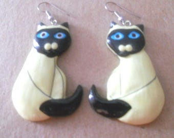 Tiger Lily Vintage Jewelry - Siamese Cat Earrings - Seal Point Cats