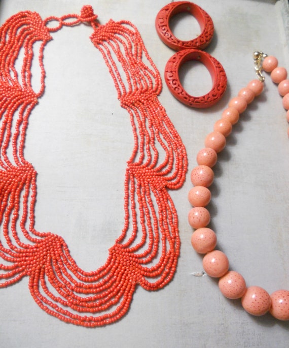 Trio Orange Peach Necklaces and Earrings ~ Sweet S