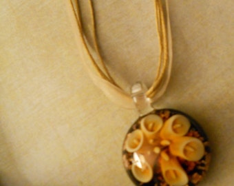 Glass Fused Calla Lilly Pendant with Beautiful Organza Ribbon and Cord