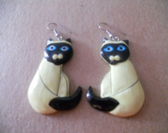 Tiger Lily Vintage Jewelry - Siamese Cat Earrings - Seal Point Cats