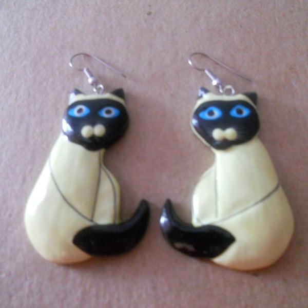 Tiger Lily Vintage Jewelry - Siamese Cat Earrings - Seal Point Cats